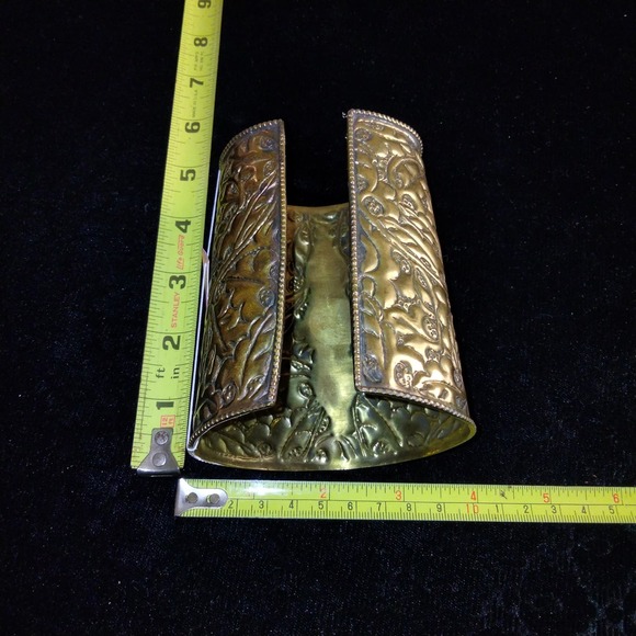 Iris Apfel & Bajalia Brass Turquoise & Coral Inlay HUGE Statement Cuff Bracelet - Picture 14 of 16